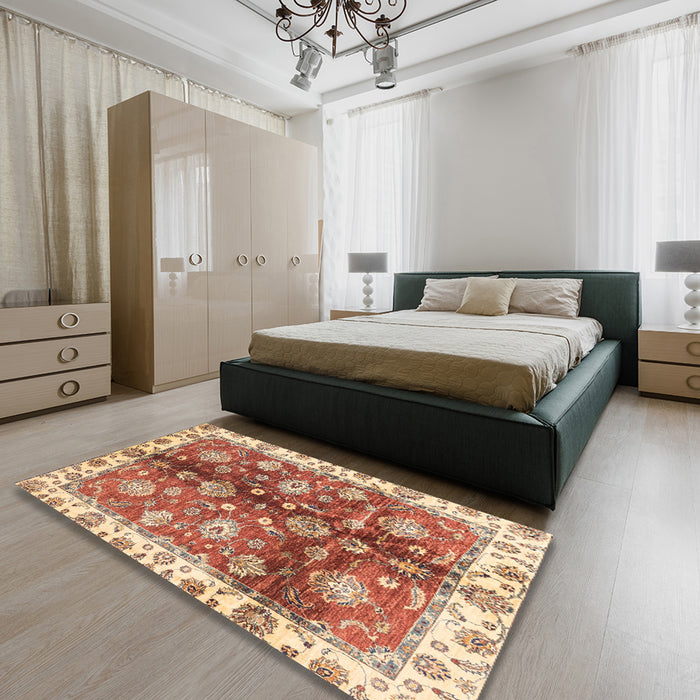 Abstract Red Oriental Rug in a Bedroom, abs3524