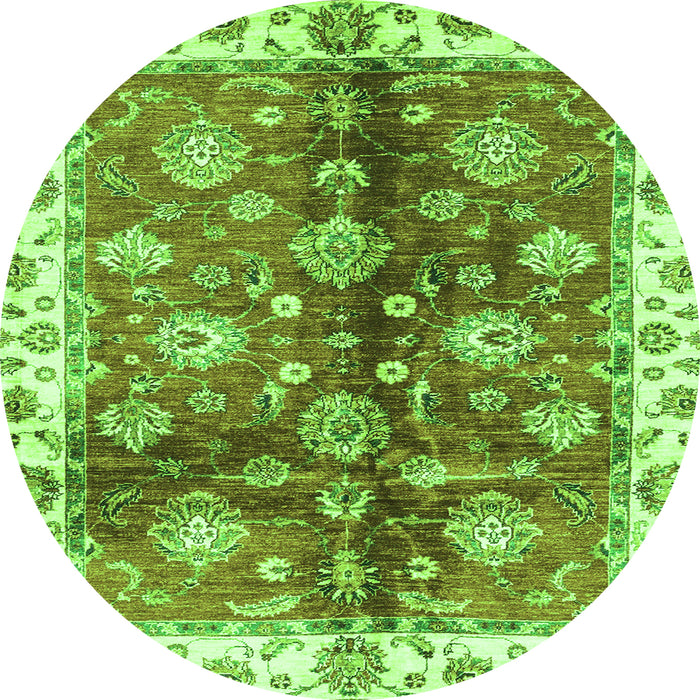 Round Machine Washable Oriental Green Traditional Area Rugs, wshabs3524grn