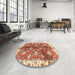 Round Machine Washable Abstract Red Rug in a Office, wshabs3524