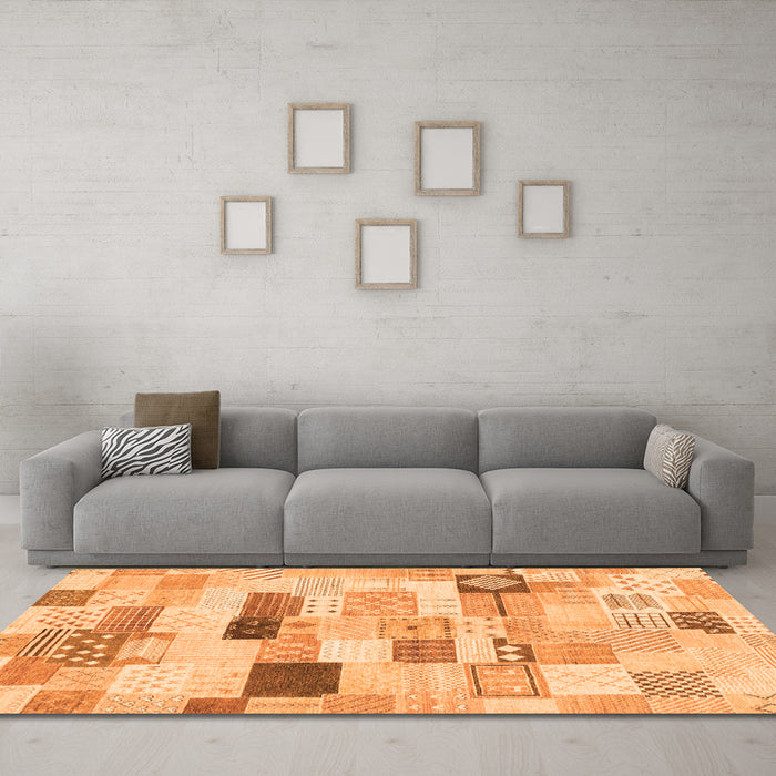 Machine Washable Abstract Orange Modern Area Rugs in a Living Room, wshabs3525org