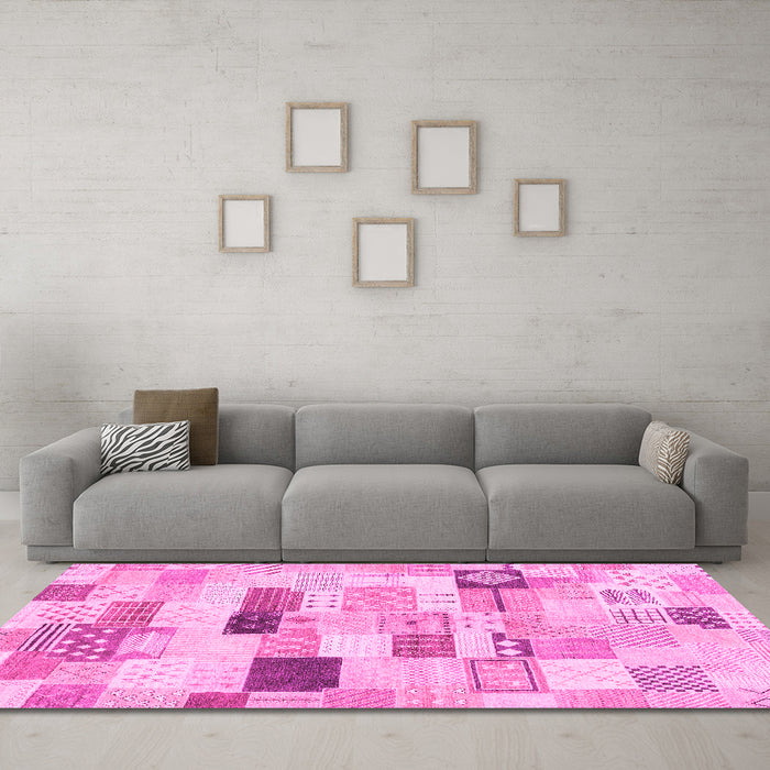 Machine Washable Abstract Pink Modern Rug in a Living Room, wshabs3525pnk