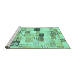 Sideview of Machine Washable Abstract Turquoise Modern Area Rugs, wshabs3525turq