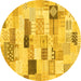 Round Machine Washable Abstract Yellow Modern Rug, wshabs3525yw