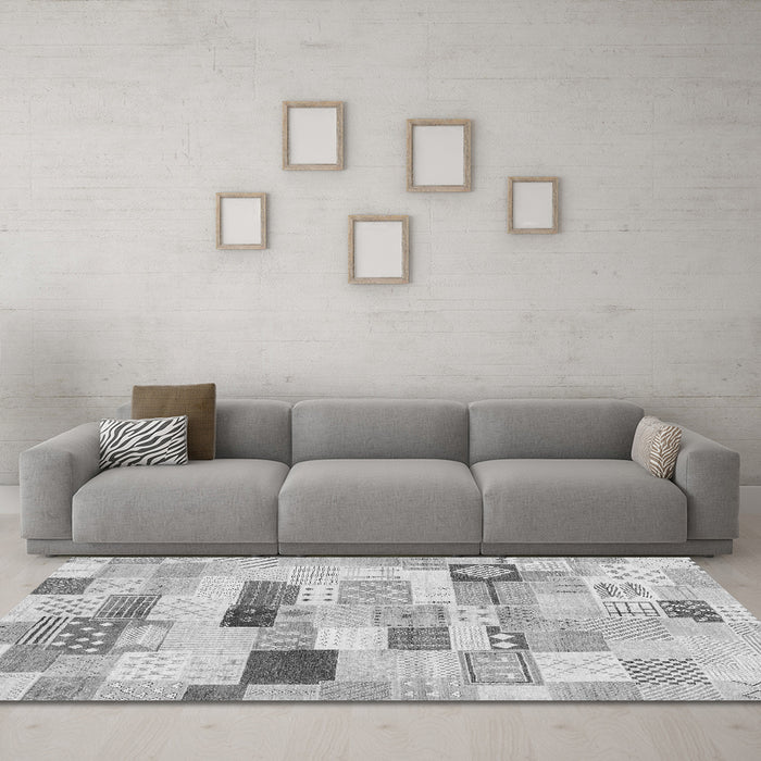 Machine Washable Abstract Gray Modern Rug in a Living Room,, wshabs3525gry