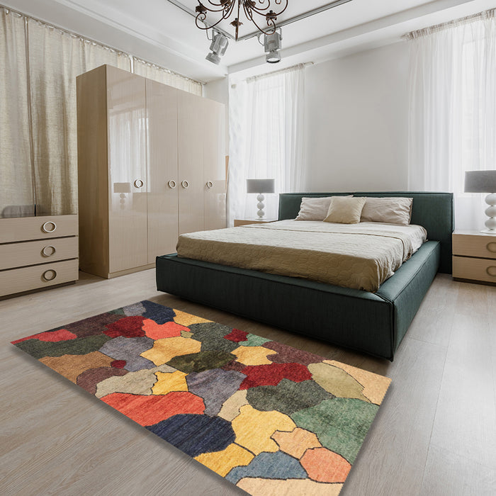 Abstract Red Brown Modern Rug in a Bedroom, abs3526