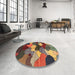 Round Abstract Red Brown Modern Rug in a Office, abs3526