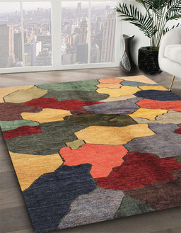 Abstract Red Brown Modern Rug in Family Room, abs3526