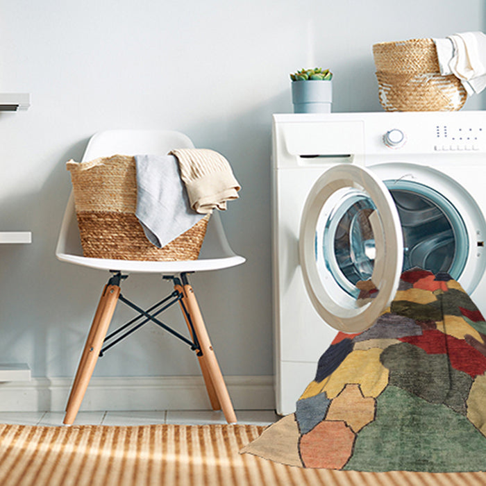 Machine Washable Abstract Red Brown Rug in a Washing Machine, wshabs3526