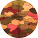 Round Machine Washable Abstract Orange Modern Area Rugs, wshabs3526org