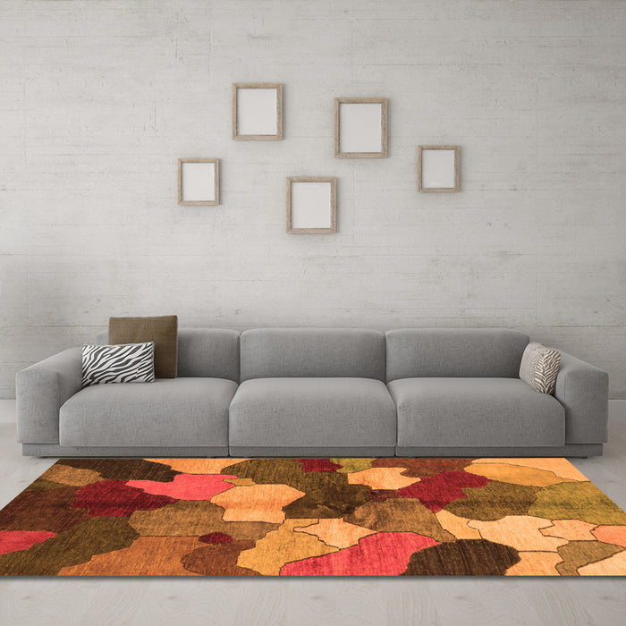 Machine Washable Abstract Orange Modern Area Rugs in a Living Room, wshabs3526org