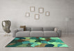 Machine Washable Abstract Turquoise Modern Area Rugs in a Living Room,, wshabs3526turq