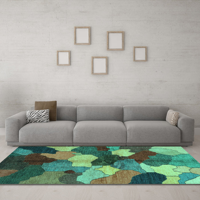 Machine Washable Abstract Turquoise Modern Area Rugs in a Living Room,, wshabs3526turq