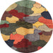 Round Machine Washable Abstract Red Brown Rug, wshabs3526