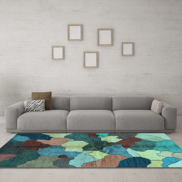 Machine Washable Abstract Light Blue Modern Rug in a Living Room, wshabs3526lblu