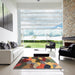 Square Abstract Red Brown Modern Rug in a Living Room, abs3526