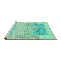 Sideview of Machine Washable Abstract Turquoise Modern Area Rugs, wshabs3527turq