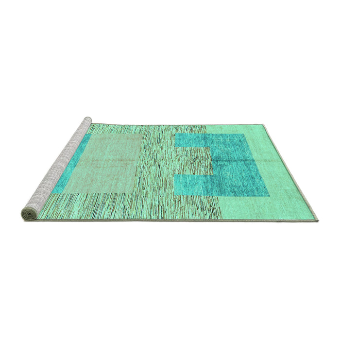 Sideview of Machine Washable Abstract Turquoise Modern Area Rugs, wshabs3527turq