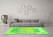 Machine Washable Abstract Green Modern Area Rugs in a Living Room,, wshabs3527grn