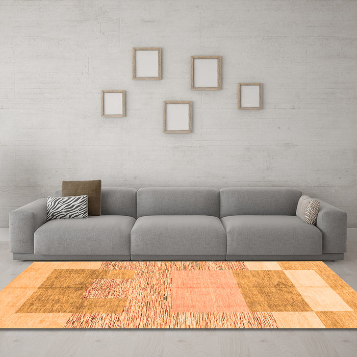 Machine Washable Abstract Orange Modern Area Rugs in a Living Room, wshabs3527org