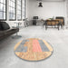 Round Abstract Light Copper Gold Modern Rug in a Office, abs3527