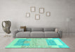 Machine Washable Abstract Turquoise Modern Area Rugs in a Living Room,, wshabs3527turq