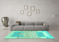 Machine Washable Abstract Turquoise Modern Rug, wshabs3527turq