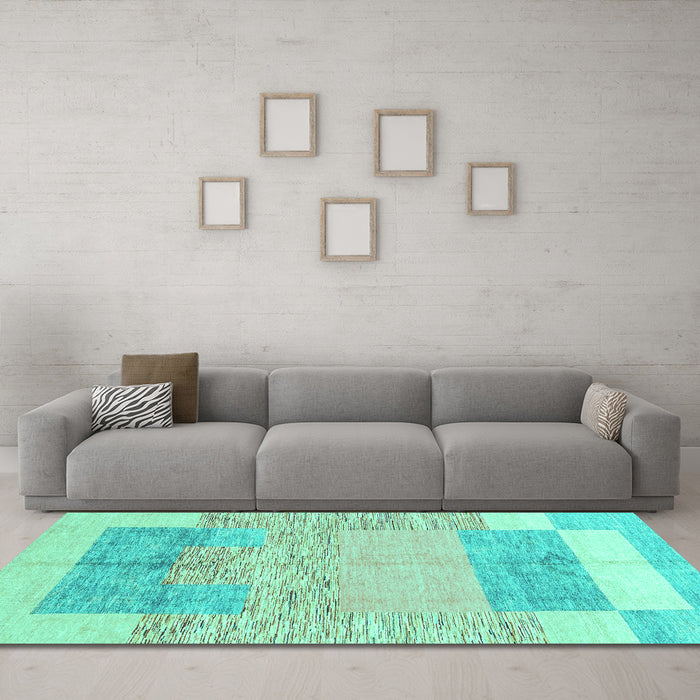 Machine Washable Abstract Turquoise Modern Area Rugs in a Living Room,, wshabs3527turq