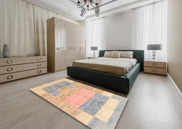 Abstract Light Copper Gold Modern Rug in a Bedroom, abs3527