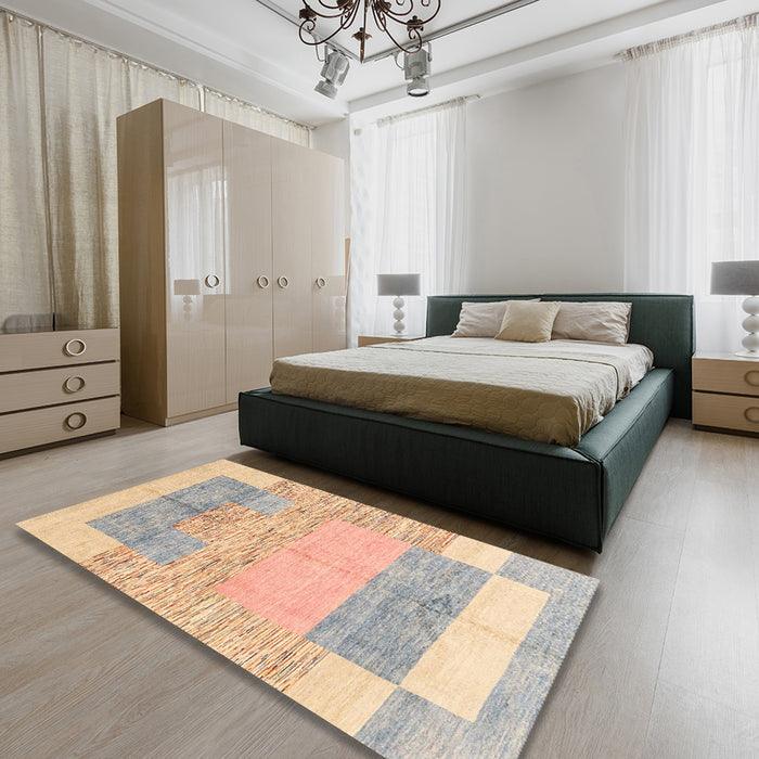 Machine Washable Abstract Light Copper Gold Rug in a Bedroom, wshabs3527