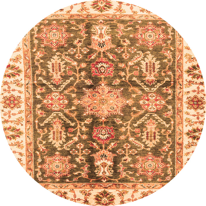 Round Machine Washable Oriental Orange Traditional Area Rugs, wshabs3528org