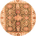 Round Machine Washable Oriental Orange Traditional Area Rugs, wshabs3528org