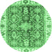 Round Machine Washable Oriental Emerald Green Traditional Area Rugs, wshabs3528emgrn