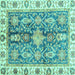 Square Machine Washable Oriental Turquoise Traditional Area Rugs, wshabs3528turq