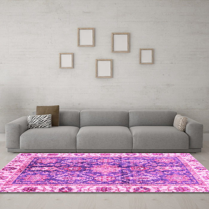 Machine Washable Oriental Pink Traditional Rug in a Living Room, wshabs3528pnk