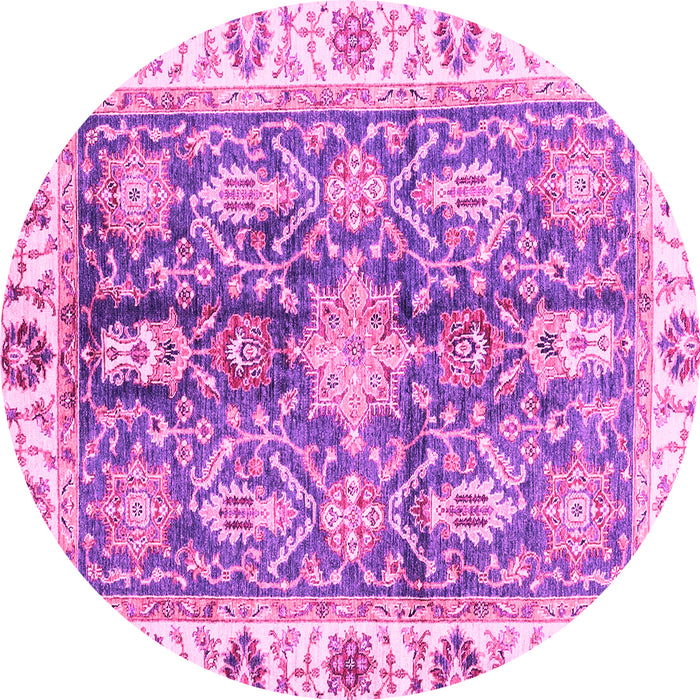 Round Machine Washable Oriental Pink Traditional Rug, wshabs3528pnk