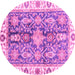 Round Machine Washable Oriental Pink Traditional Rug, wshabs3528pnk