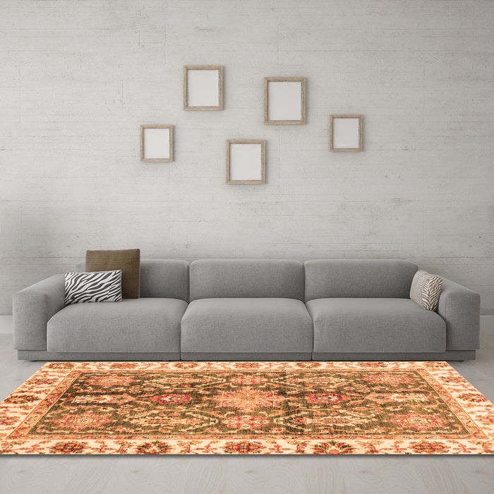 Machine Washable Oriental Orange Traditional Area Rugs in a Living Room, wshabs3528org