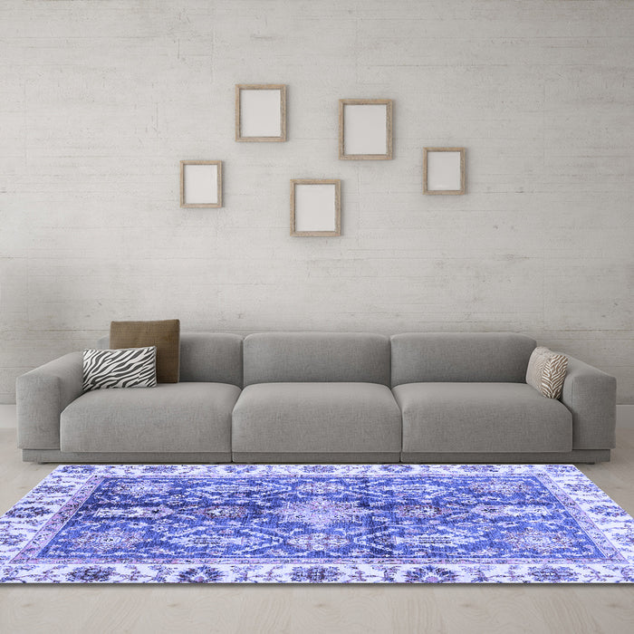 Machine Washable Oriental Blue Traditional Rug in a Living Room, wshabs3528blu