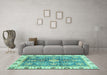Machine Washable Oriental Turquoise Traditional Area Rugs in a Living Room,, wshabs3528turq