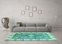 Machine Washable Oriental Turquoise Traditional Rug, wshabs3528turq