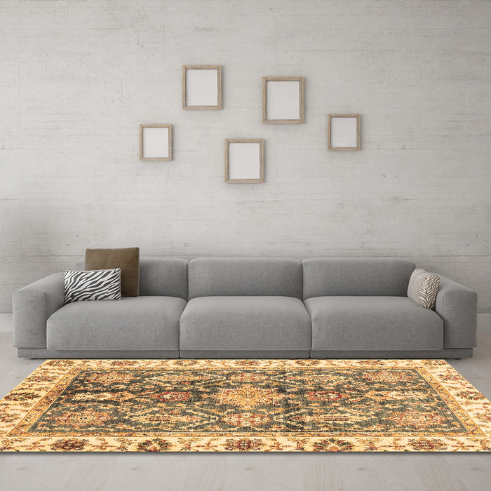 Machine Washable Oriental Brown Traditional Rug in a Living Room,, wshabs3528brn