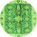 Round Machine Washable Oriental Green Traditional Area Rugs, wshabs3528grn