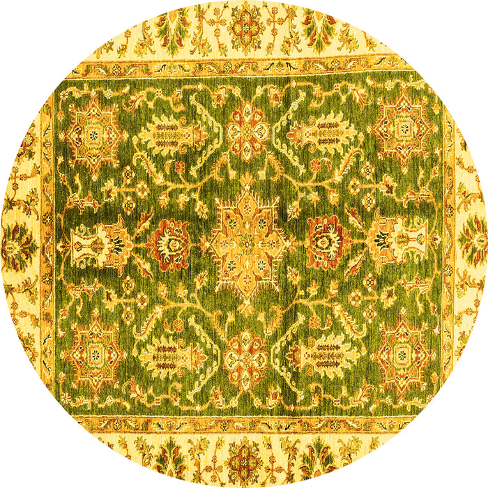 Round Oriental Yellow Traditional Rug, abs3528yw