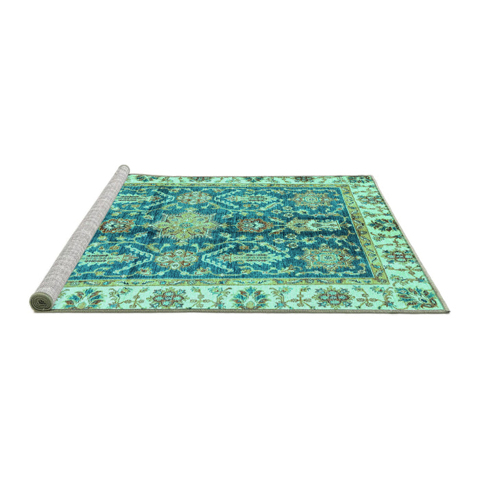 Sideview of Machine Washable Oriental Turquoise Traditional Area Rugs, wshabs3528turq