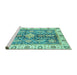 Sideview of Machine Washable Oriental Turquoise Traditional Area Rugs, wshabs3528turq