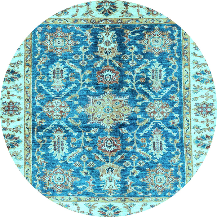 Round Machine Washable Oriental Light Blue Traditional Rug, wshabs3528lblu