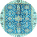 Round Machine Washable Oriental Light Blue Traditional Rug, wshabs3528lblu