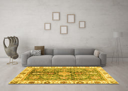 Machine Washable Oriental Yellow Traditional Rug in a Living Room, wshabs3528yw