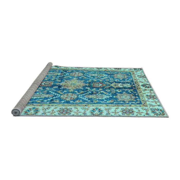Sideview of Machine Washable Oriental Light Blue Traditional Rug, wshabs3528lblu