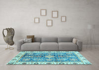 Machine Washable Oriental Light Blue Traditional Rug, wshabs3528lblu